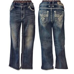 Rock Revival Rana Jeans Easy Boot Womens Size 32 Rocker Flare Bikercore Grunge